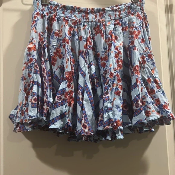 Poupette St. Barth Floral flowy Ruffle mini skater Skirt elastic waistband XS